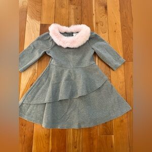 Girls Janie and Jack Grey and Faux Pink Fur Size 4